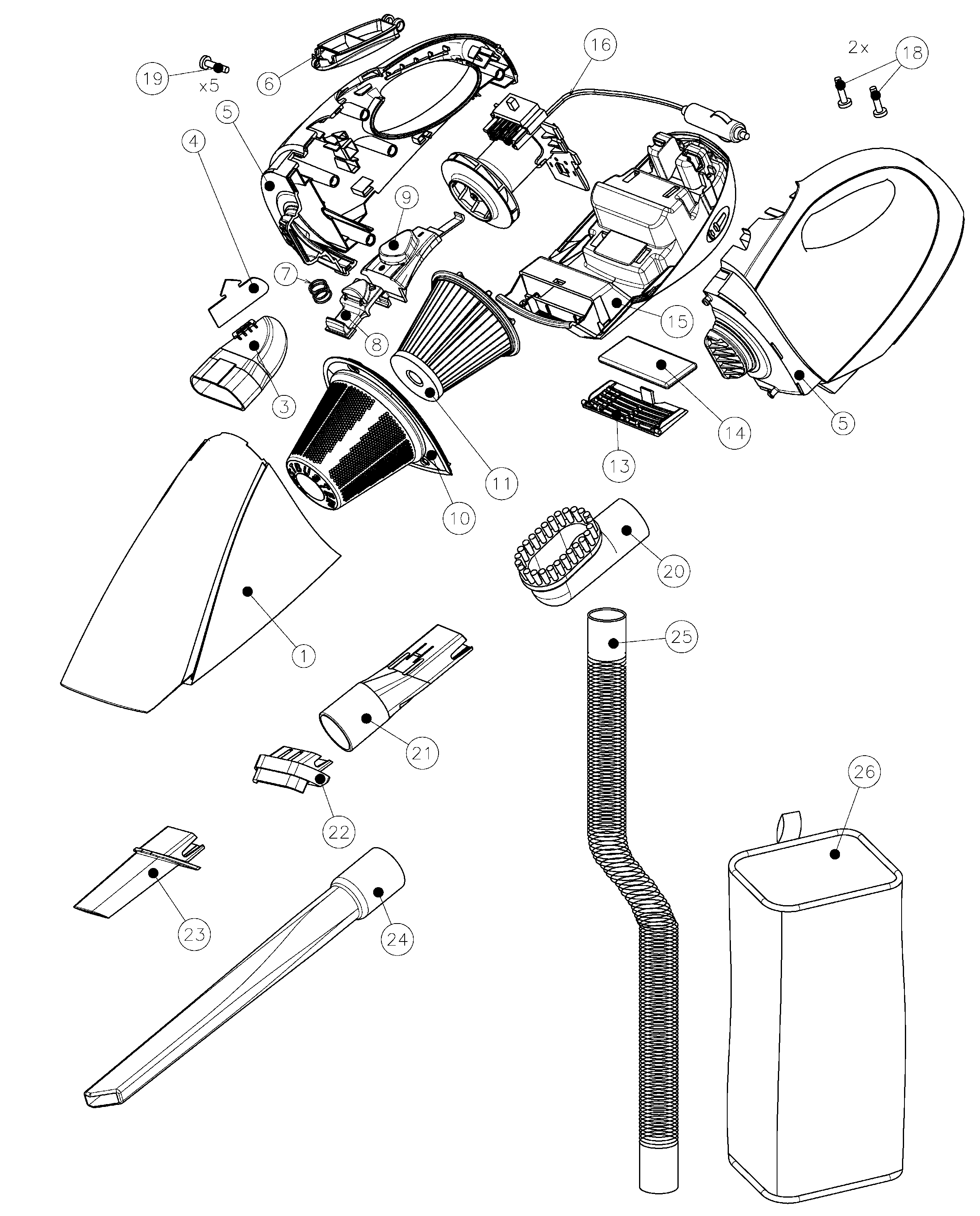 Default Diagram and Parts List for AV1500LA Type 1 Black and Decker Leaf Blower / Vacuum
